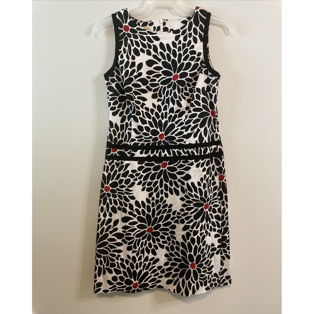 Talbots Floral Sheath Dress Women's 8 Black White Red Sleeveless